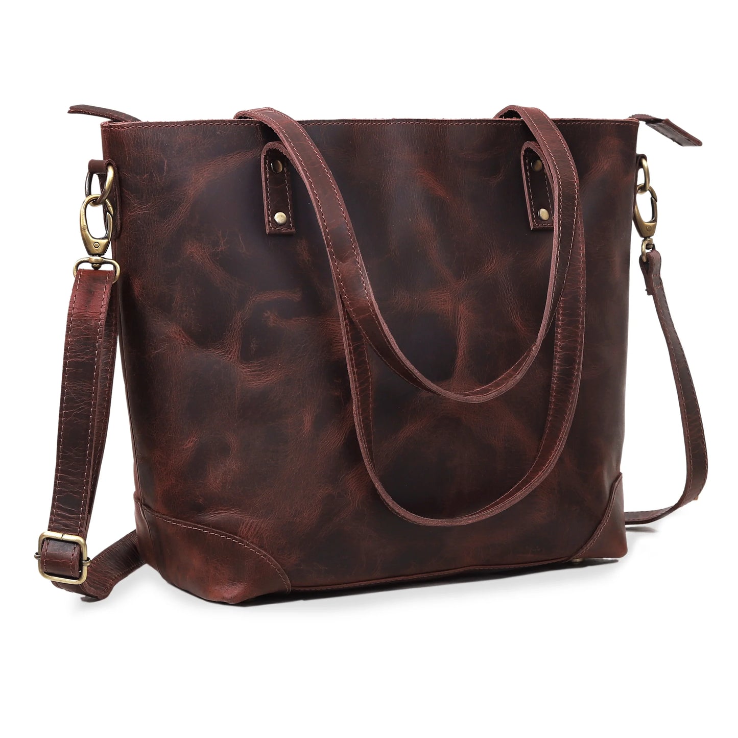 PORTLAND BUFFALO LEATHER TOTE BAG - BURGUNDY