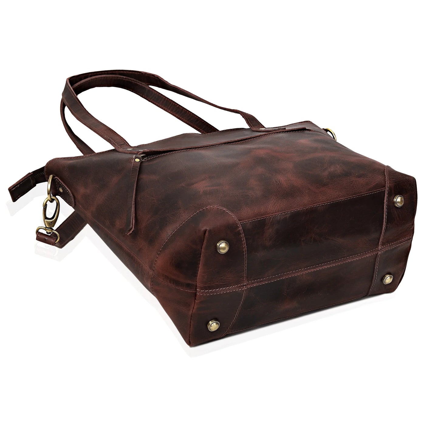 PORTLAND BUFFALO LEATHER TOTE BAG - BURGUNDY