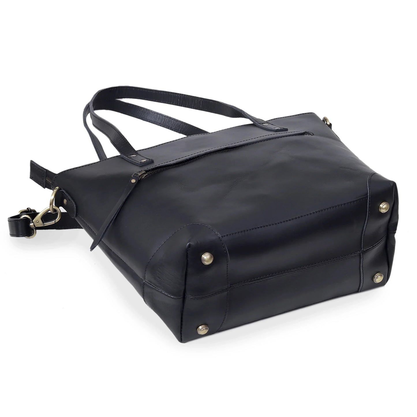 PORTLAND BUFFALO LEATHER TOTE BAG - BLACK