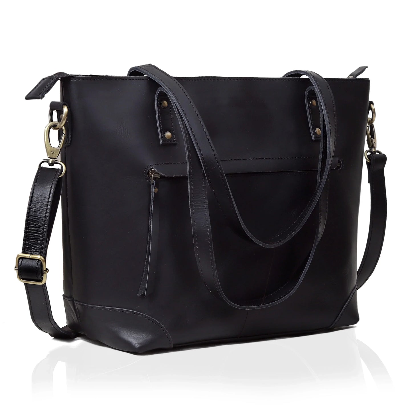 PORTLAND BUFFALO LEATHER TOTE BAG - BLACK