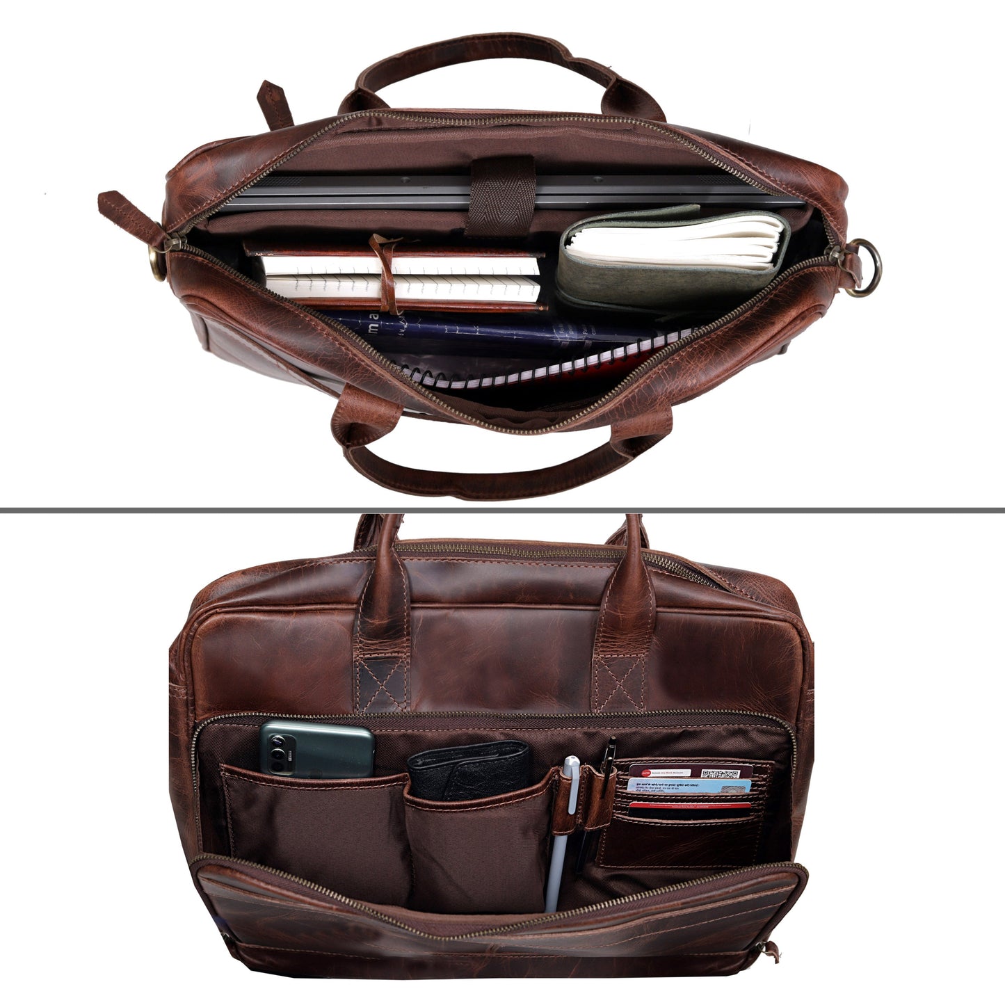 AUSTIN LAPTOP LEATHER BRIEFCASE - BURGUNDY
