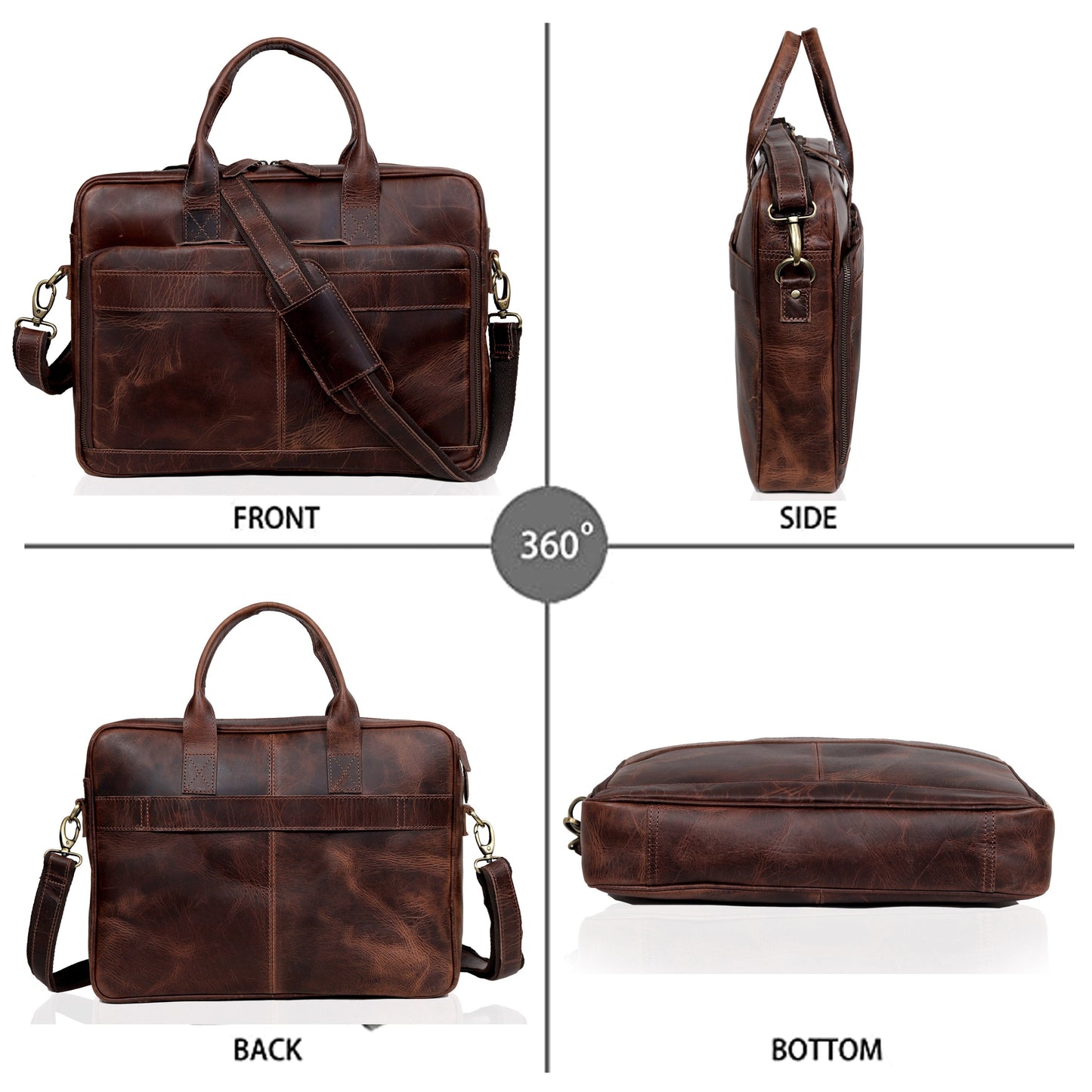 AUSTIN LAPTOP LEATHER BRIEFCASE - BURGUNDY