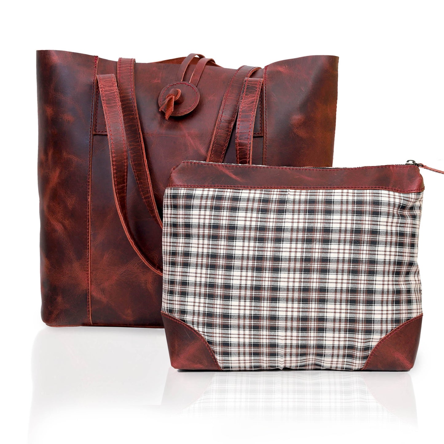 DENVER LEATHER TOTE BAG - RED