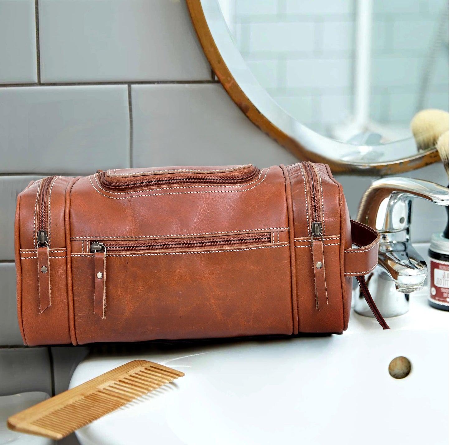 Rio Grande Leather Toiletry & Large Dopp Kit - TAN