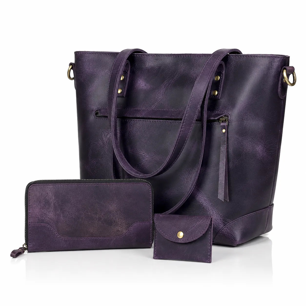 PORTLAND BUFFALO LEATHER TOTE BAG - PURPLE