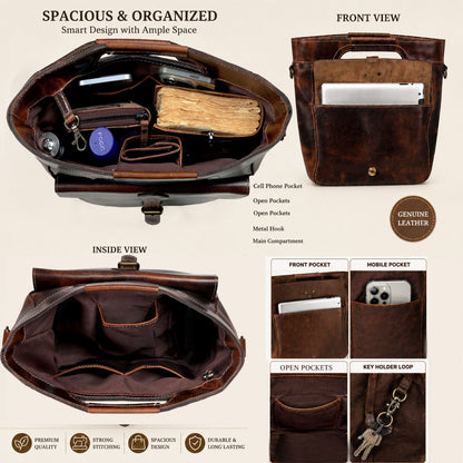 Standing leather tote bag