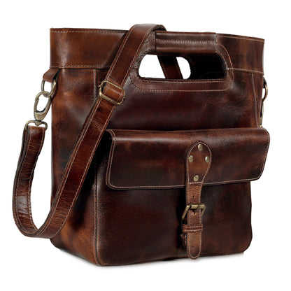Standing leather tote bag