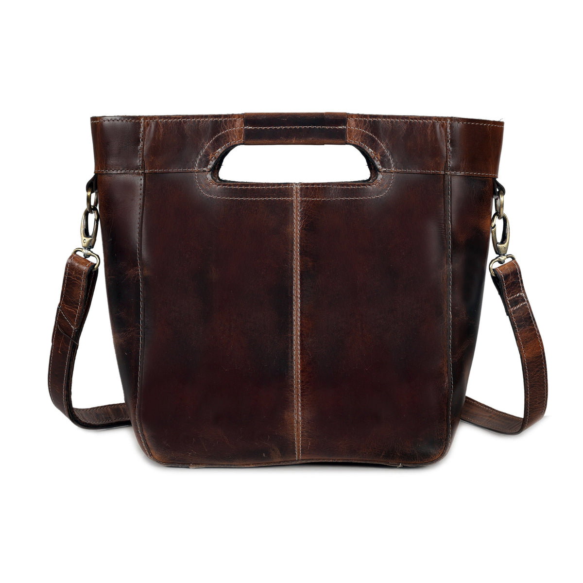 Standing leather tote bag