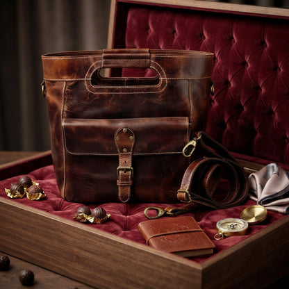 Standing leather tote bag