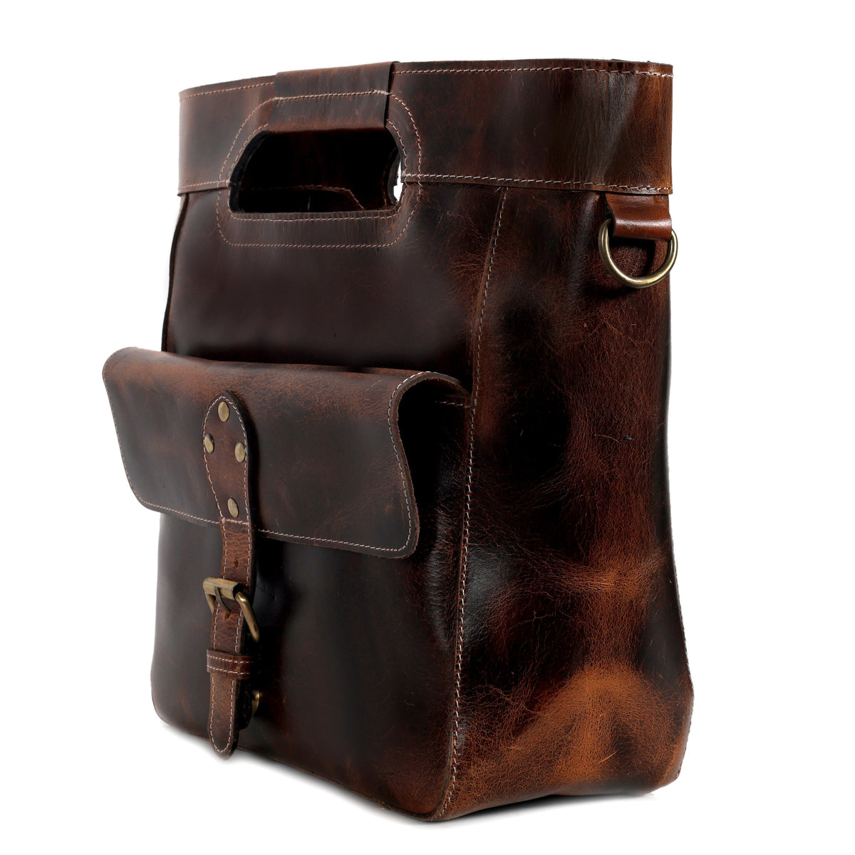 Standing leather tote bag