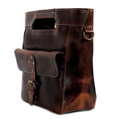 Standing leather tote bag