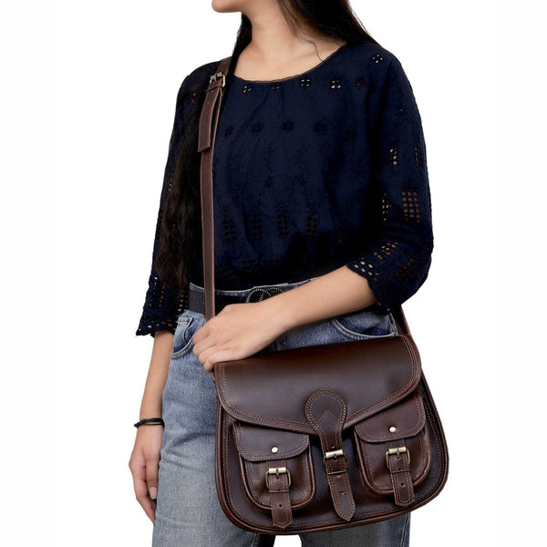Sheffield Brown Leather Crossbody Bag For Women