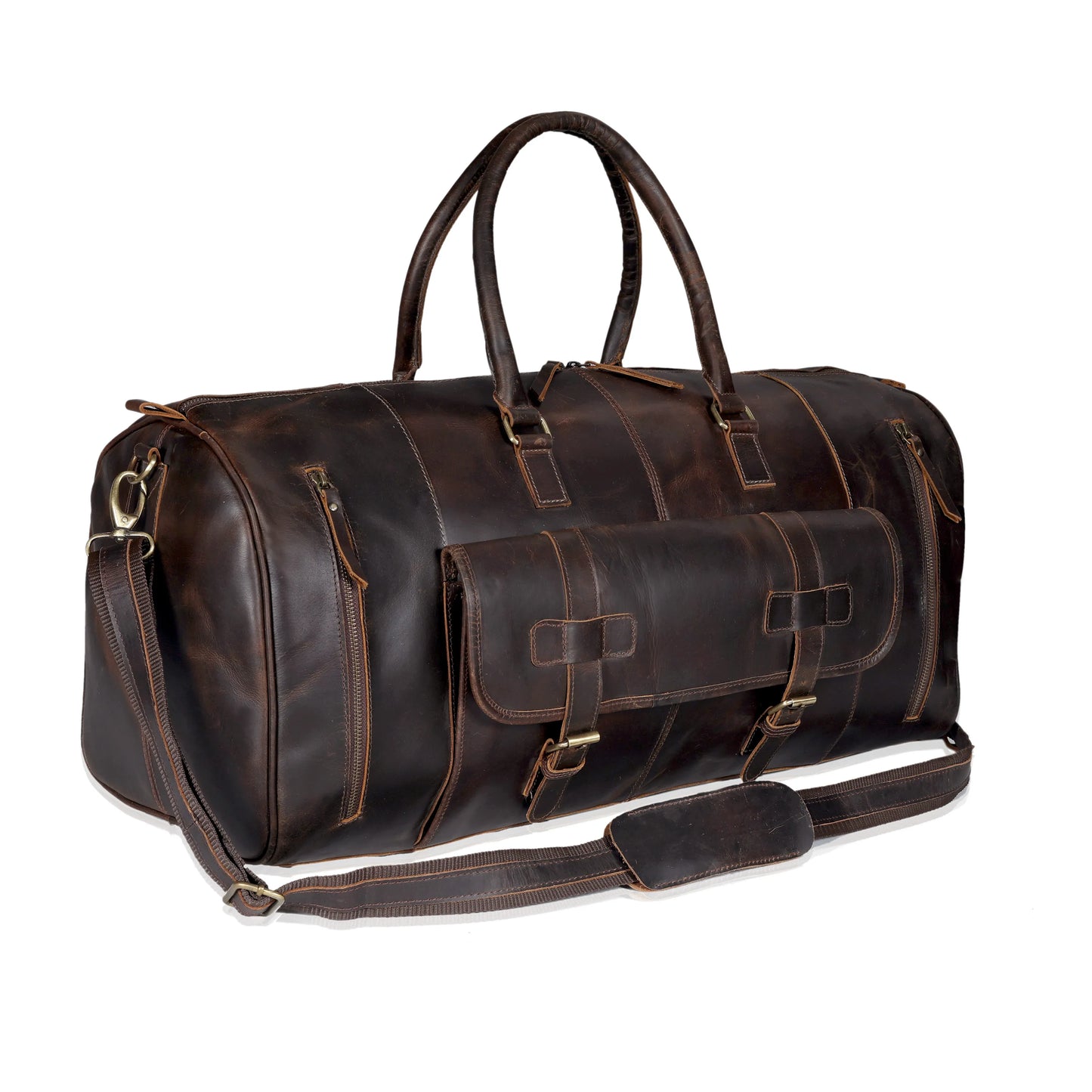 MARS LEATHER DUFFEL BAG FOR MEN - DARK BROWN