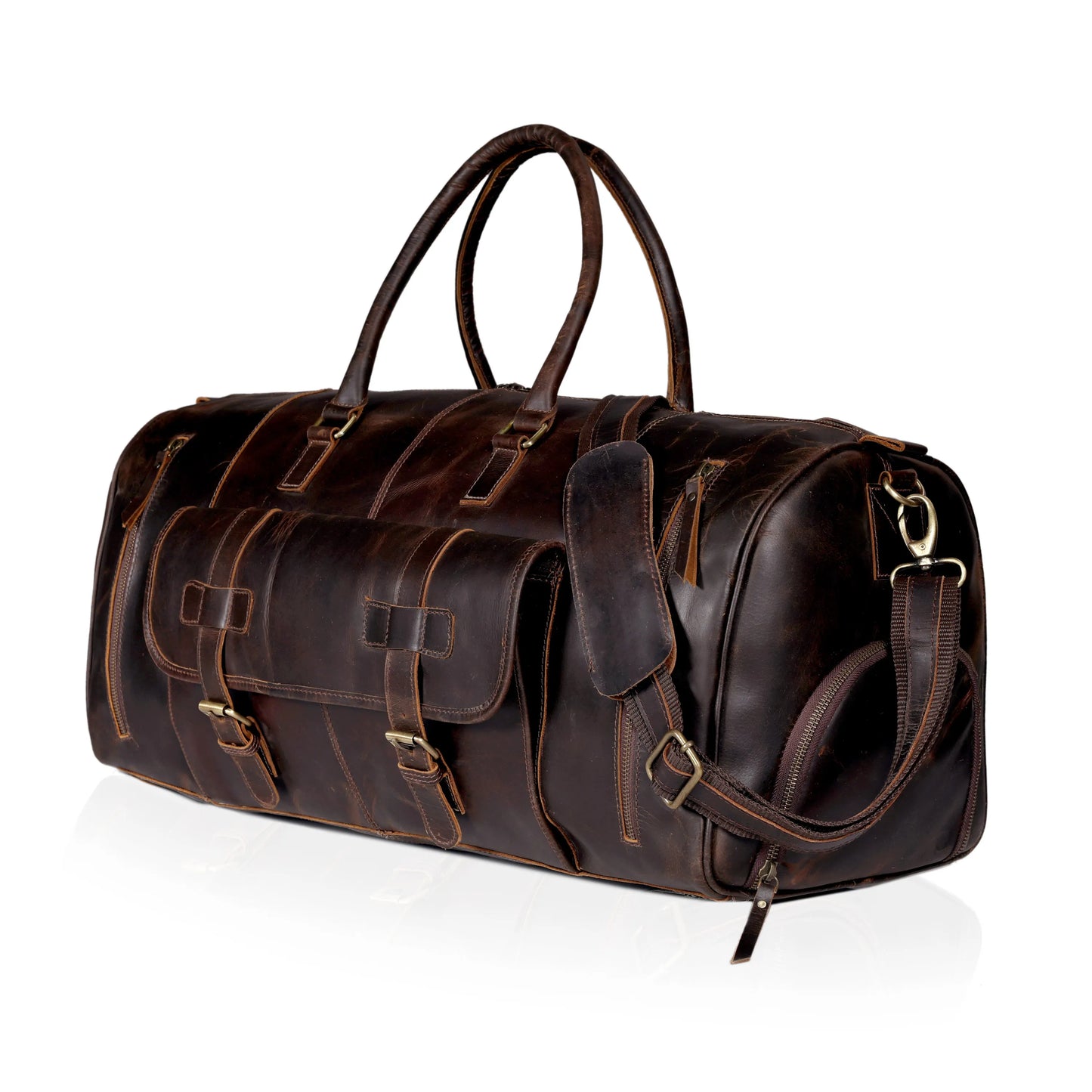 MARS LEATHER DUFFEL BAG FOR MEN - DARK BROWN