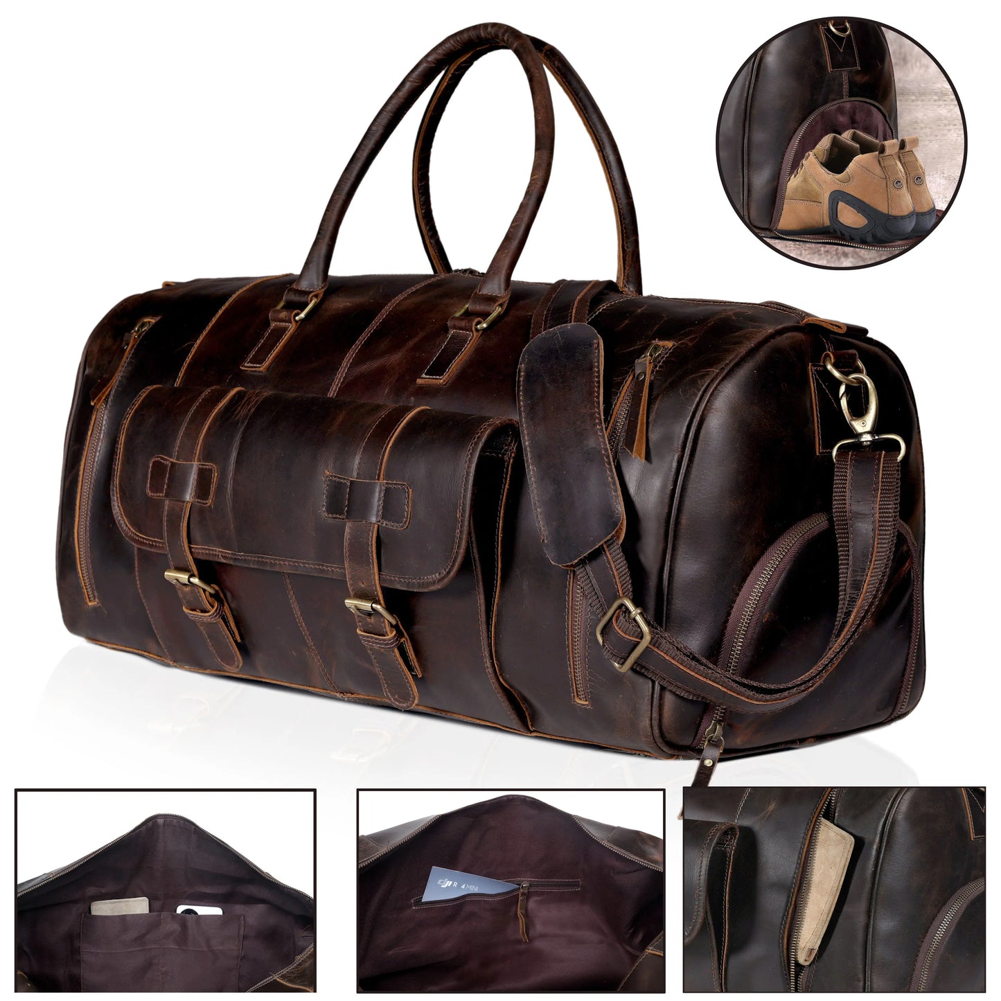 MARS LEATHER DUFFEL BAG FOR MEN - DARK BROWN