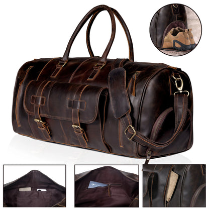 MARS LEATHER DUFFEL BAG FOR MEN - DARK BROWN