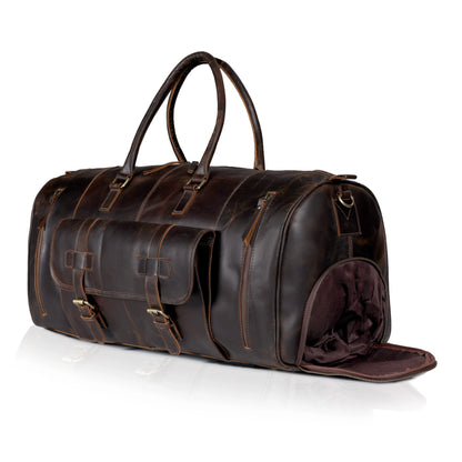 MARS LEATHER DUFFEL BAG FOR MEN - DARK BROWN