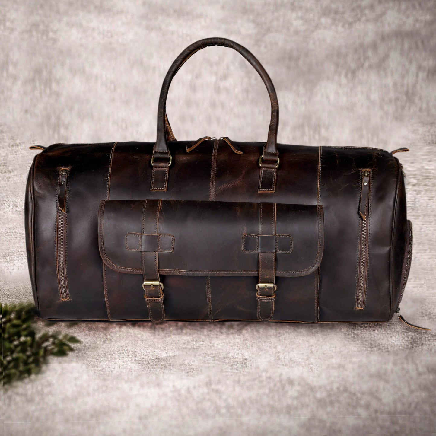 MARS LEATHER DUFFEL BAG FOR MEN - DARK BROWN