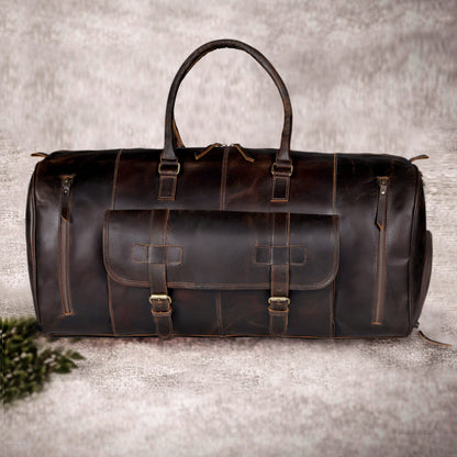 MARS LEATHER DUFFEL BAG FOR MEN - DARK BROWN