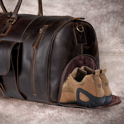 MARS LEATHER DUFFEL BAG FOR MEN - DARK BROWN