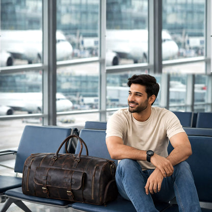MARS LEATHER DUFFEL BAG FOR MEN - DARK BROWN