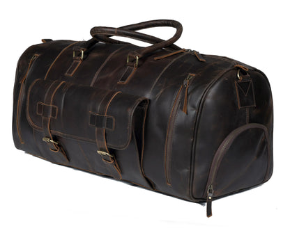 MARS LEATHER DUFFEL BAG FOR MEN - DARK BROWN