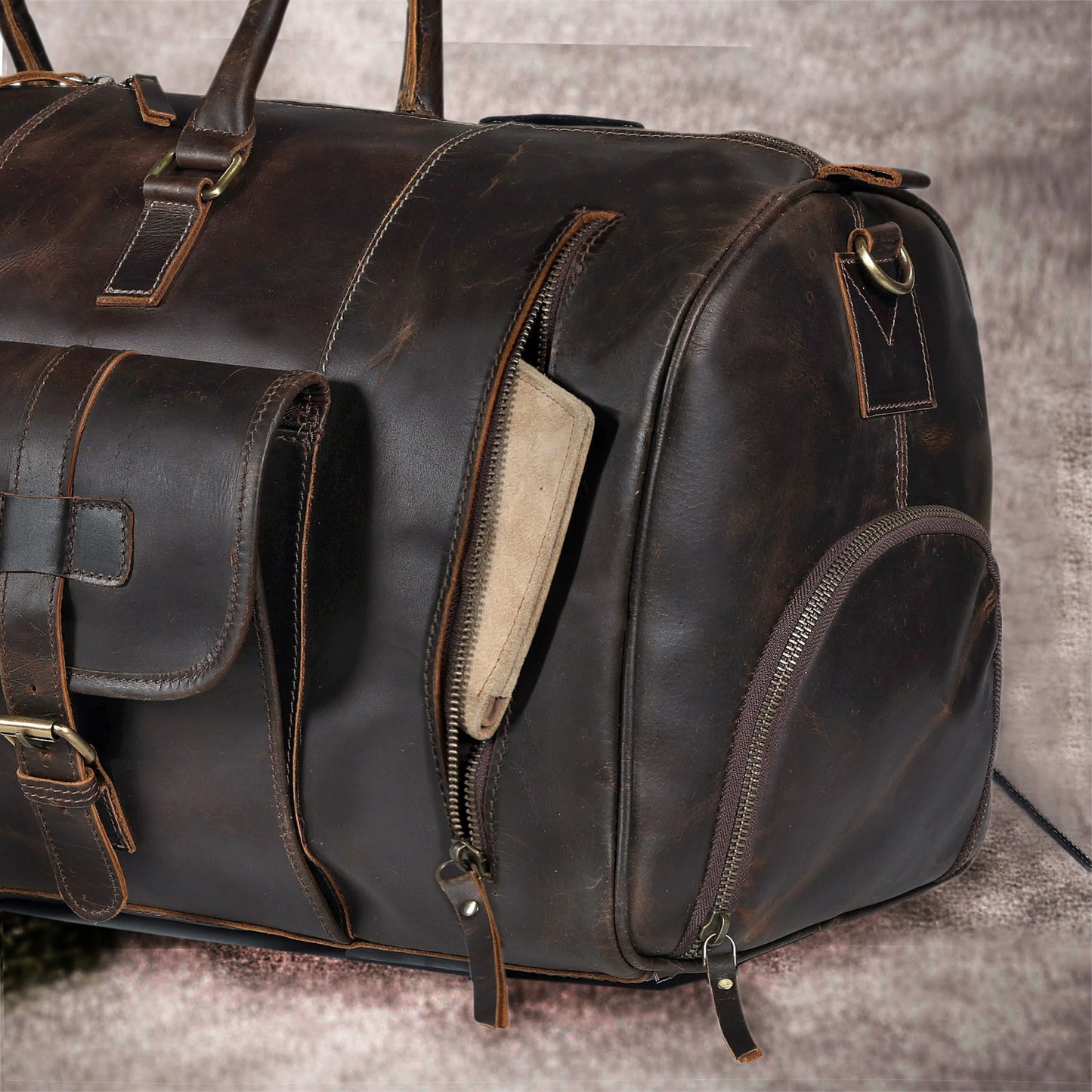 MARS LEATHER DUFFEL BAG FOR MEN - DARK BROWN