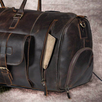MARS LEATHER DUFFEL BAG FOR MEN - DARK BROWN