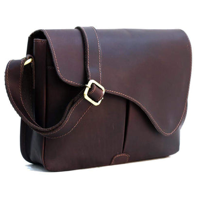 RHEA LEATHER CROSSBODY BAG - DARK BROWN