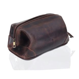 Derby Unisex Brown Leather Toiletry Bag
