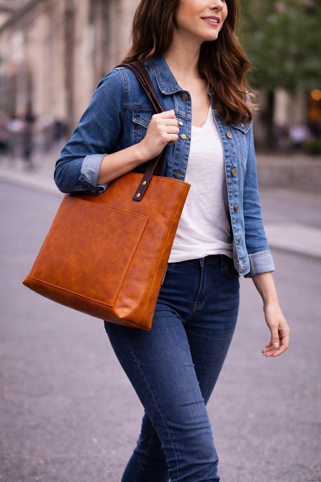 TAN BELLA BUFFALO LEATHER TOTE BAG