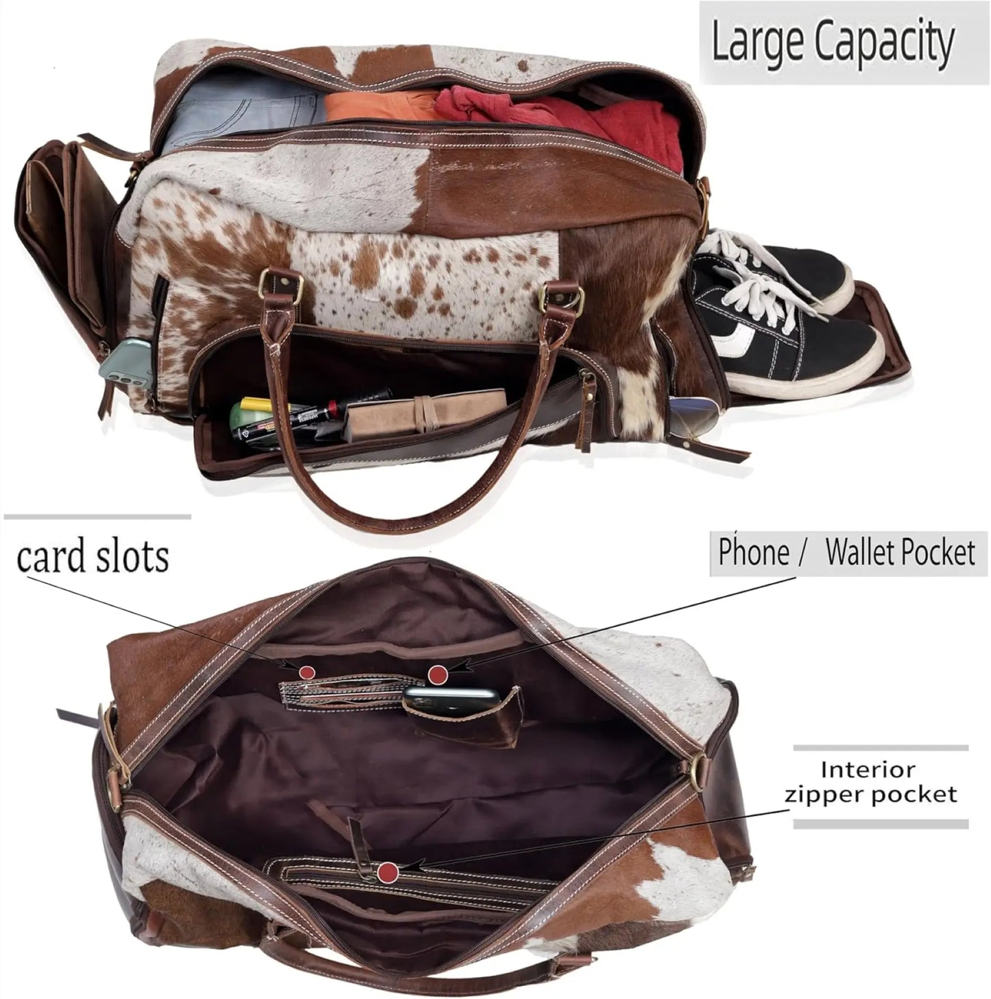 Premium Cowhide Leather Duffle Bag | Unisex Travel Weekender Bag