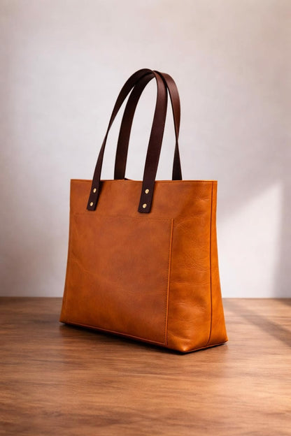 TAN BELLA BUFFALO LEATHER TOTE BAG