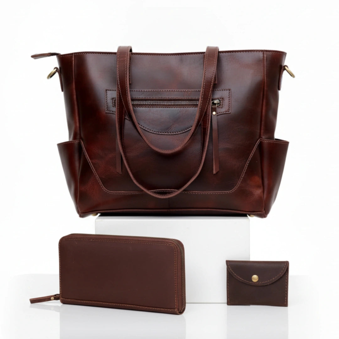 Portland Buffalo Leather Laptop Tote Bag - Burgundy
