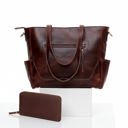 Portland Buffalo Leather Laptop Tote Bag - Burgundy