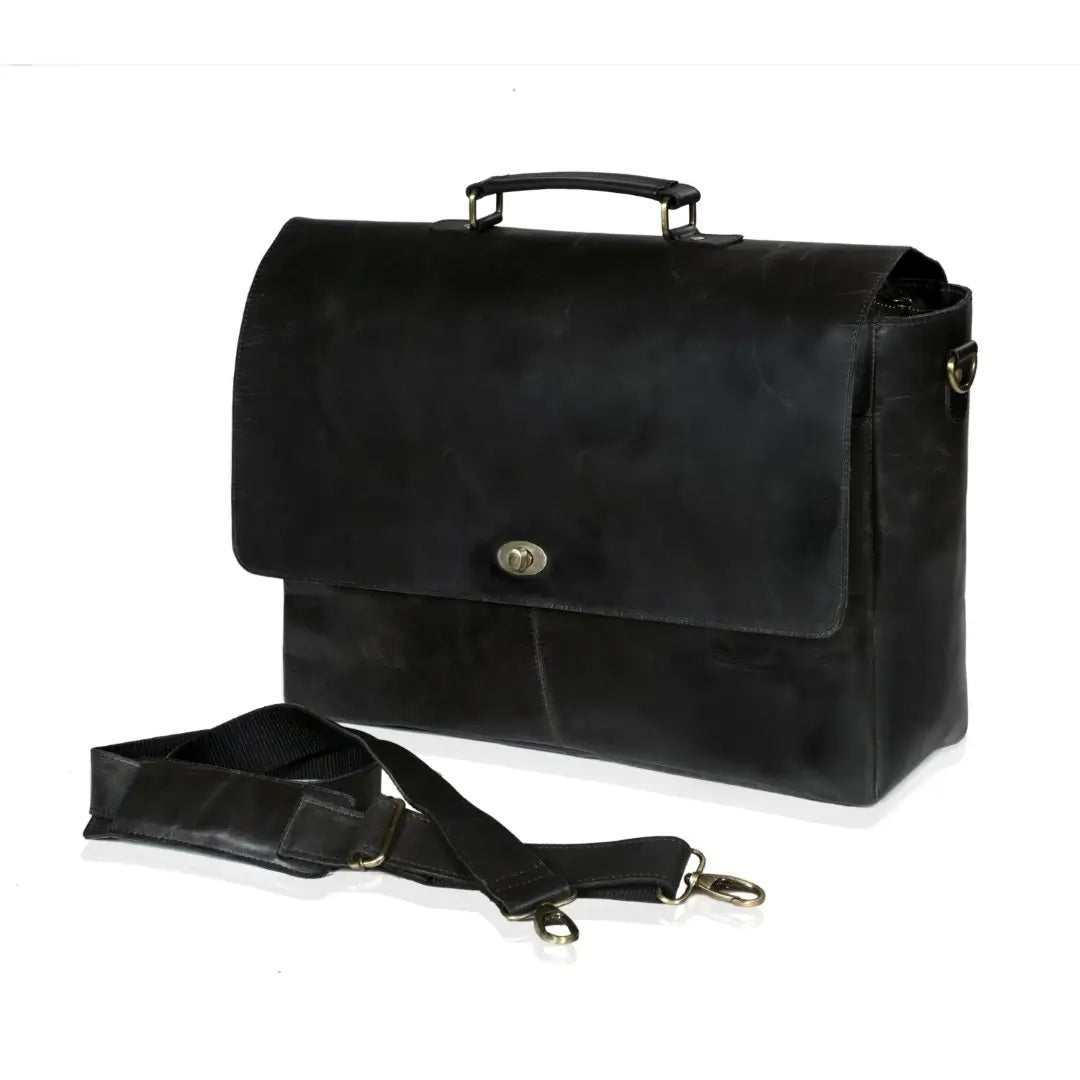 CAPTAIN BLACK LEATHER MESSENGER BAG