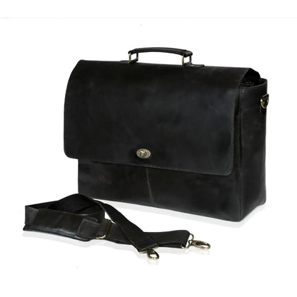 CAPTAIN BLACK LEATHER MESSENGER BAG