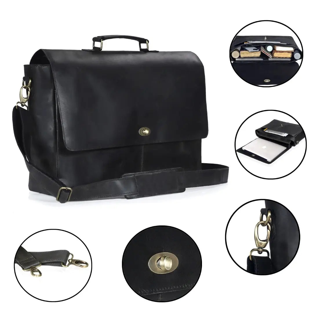 CAPTAIN BLACK LEATHER MESSENGER BAG