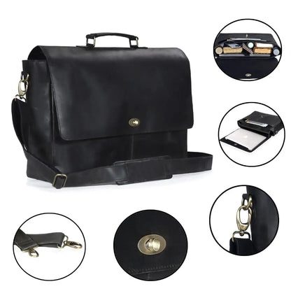 CAPTAIN BLACK LEATHER MESSENGER BAG