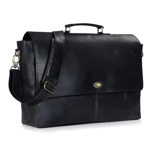 CAPTAIN BLACK LEATHER MESSENGER BAG