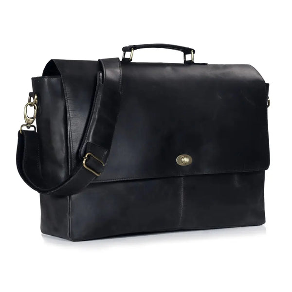 Windsor Black Leather Messenger Bag For Men