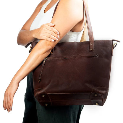 PORTLAND BUFFALO LEATHER TOTE BAG - BROWN