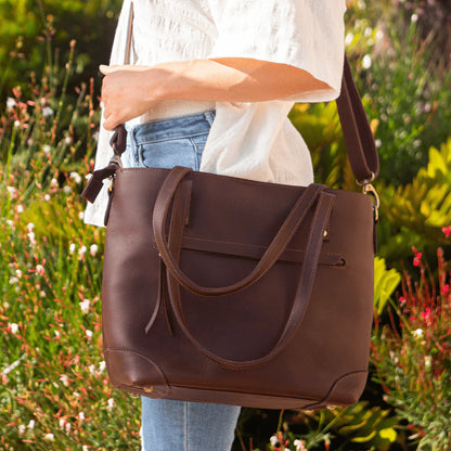 PORTLAND BUFFALO LEATHER TOTE BAG - BROWN