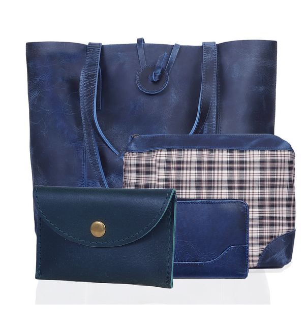 Wrexham Blue Leather Tote Bag Combo For Women