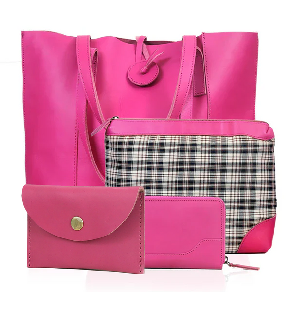 Wrexham Pink Leather Tote Bag Combo For Women
