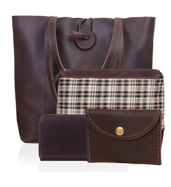 Wrexham Burgundy Leather Tote Bag Combo For Women