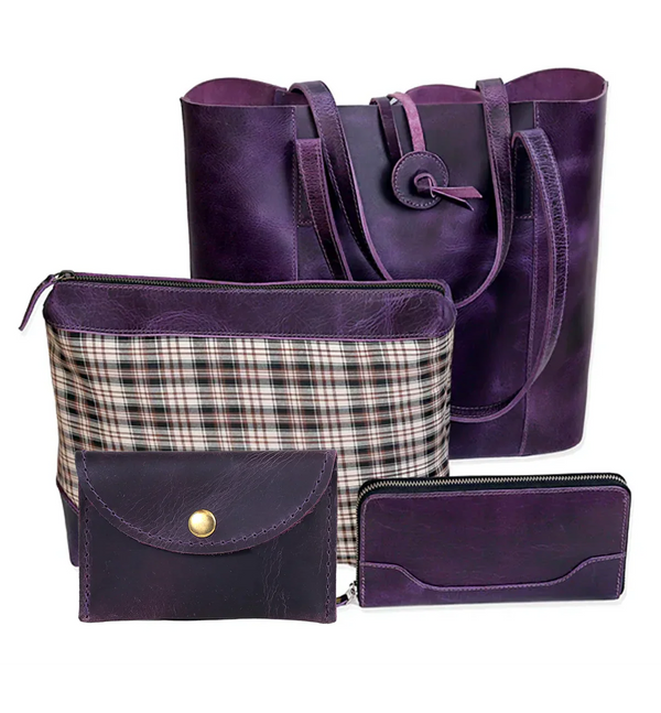 Wrexham Purple Leather Tote Bag Combo For Women