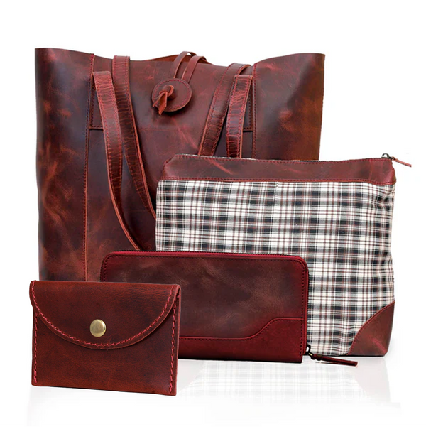 Wrexham Red Leather Tote Bag Combo For Women