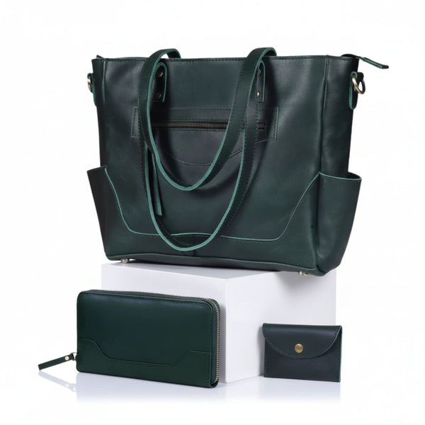 Chelsea Green Leather Tote Bag Combo For Women