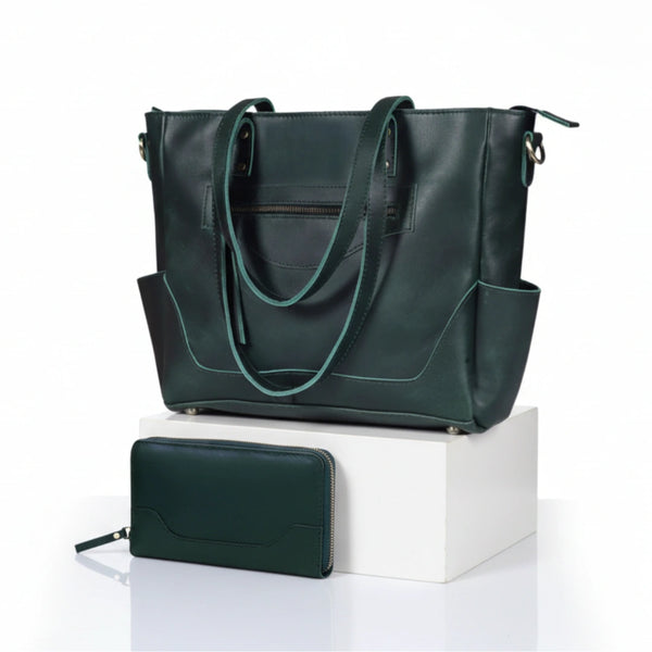 Chelsea Green Leather Tote Bag Combo For Women